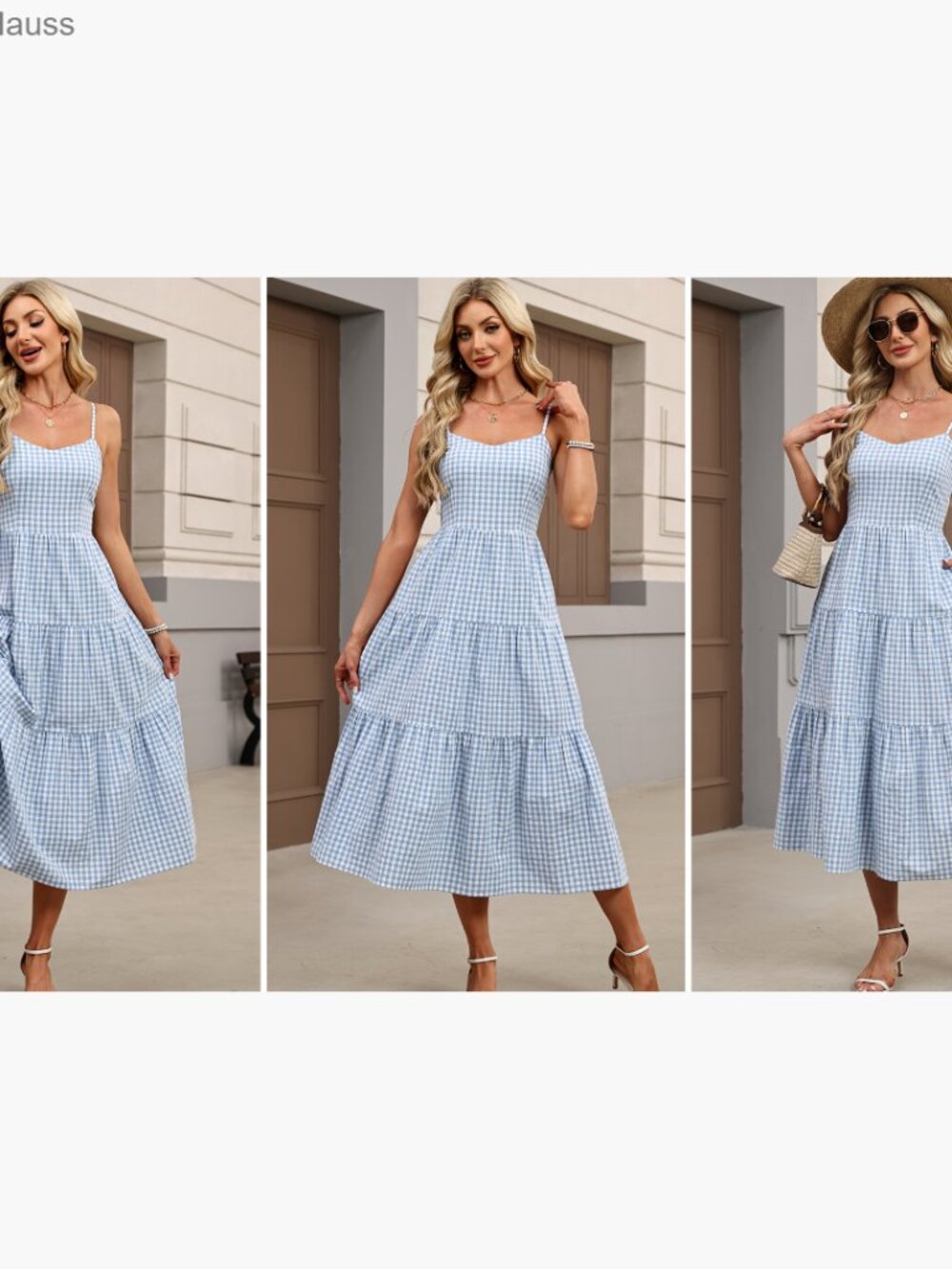 Sleeveless Striped Plaid Midi Maxi Dress, 100% Rayon, Adjustable Straps, Hidden - Picture 7 of 7